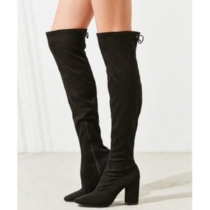 UO Samantha Black Faux Suede Thigh High Boots